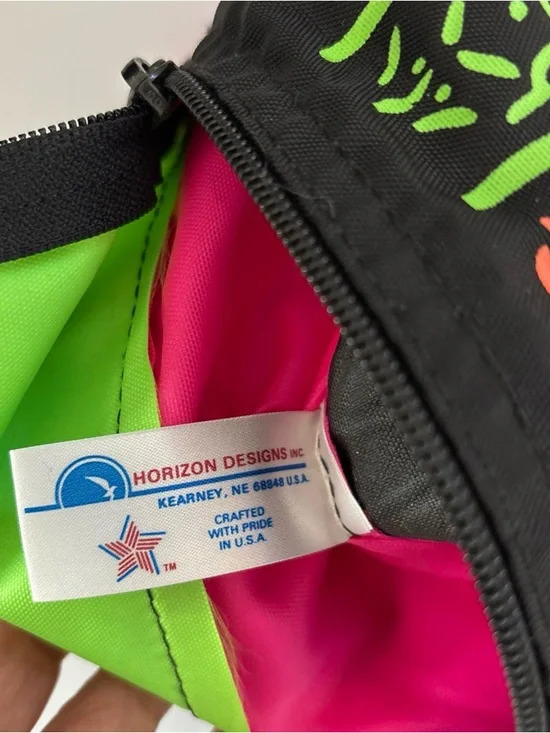 Neon Patterned Black Waist Bag with Lime Green Top 80s-90s vibes! Unisex! - Picture 7 of 14